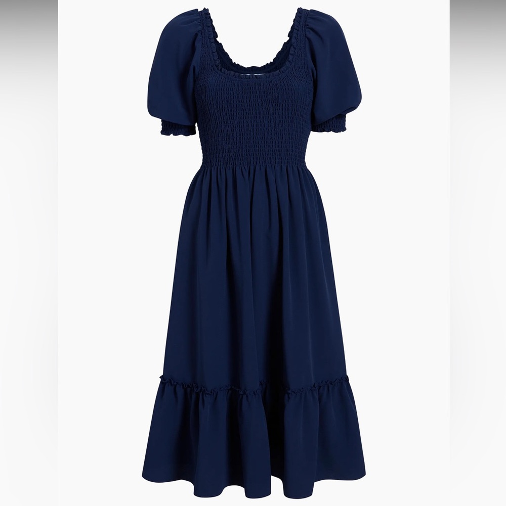 Hill House Women’s Navy Smocked Midi The Louisa Nap Dress Size Small